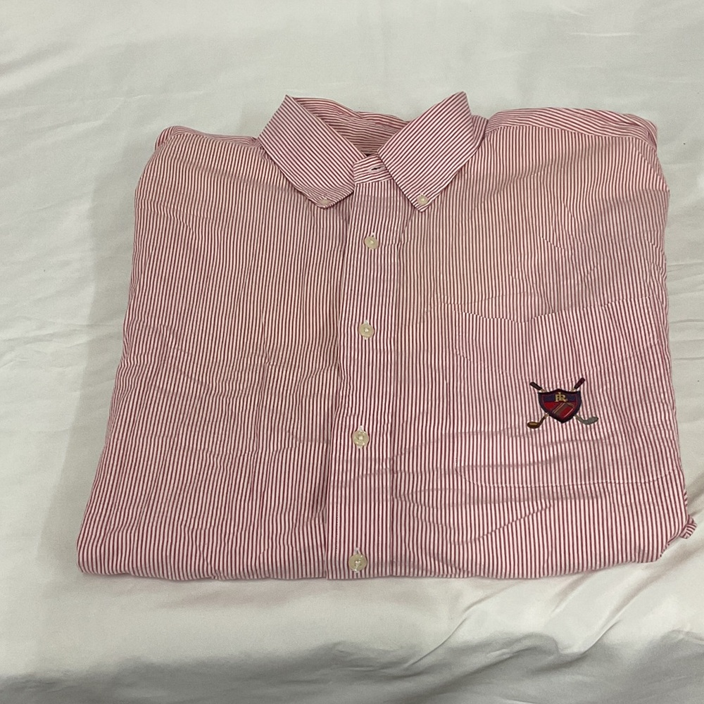 Men short sleeve Ralph Lauren Red and White Striped Button Down Shirt